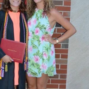 Flowy blue and pink dress